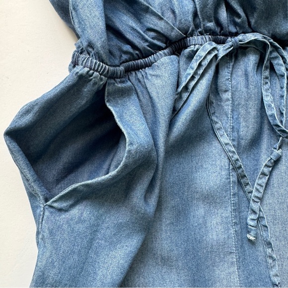 1250C Chambray Romper Blue Denim Jean Jumpsuit Shorts One Piece Boho Beachy Sz S - Picture 13 of 16